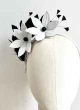 Kat - Black & White Leather and Feather Fascinator - MM844