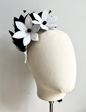 Kat - Black & White Leather and Feather Fascinator - MM844