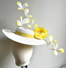Alice - Yellow and White Boater Hat