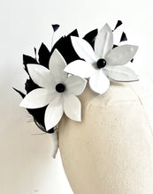 Kat - Black & White Leather and Feather Fascinator - MM844