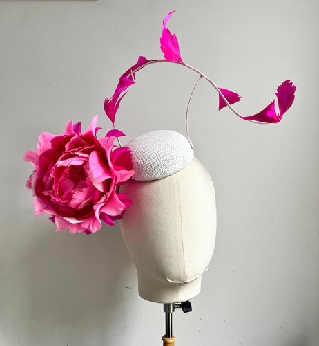 Harriet - Pink Floral Feather Fascinator