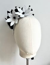 Kat - Black & White Leather and Feather Fascinator - MM844