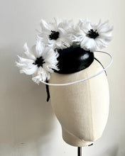 Peyton - Black & White Leather & Feather Fascinator