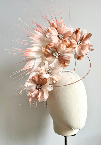 Letti - Apricot and Ivory Floral Feather Fascinator