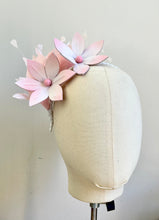 Addie - Pink  & White Leather & Feather Fascinator