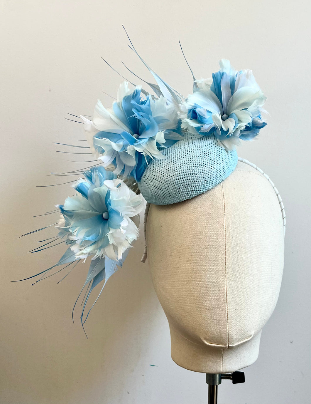 Maude - Blue Feather Floral Fascinator