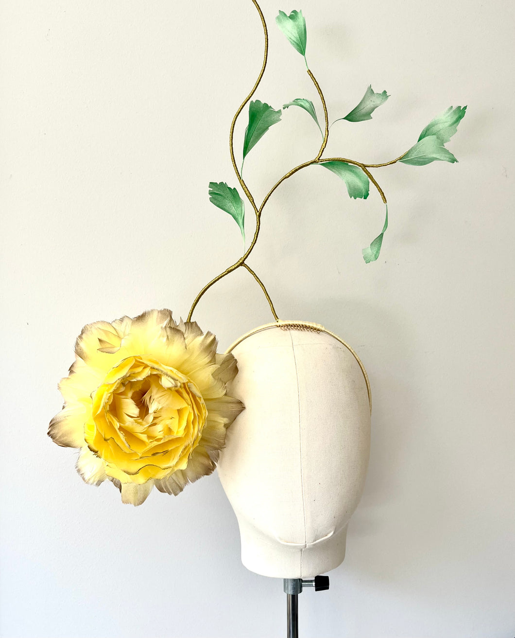 Halli - Yellow & Gold Feather Flower Fascinator