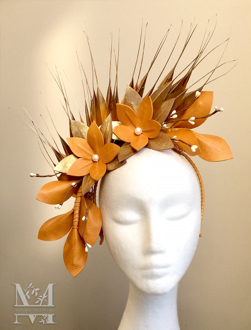 Georgie - Mustard & Gold Leather Fascinator - MM305